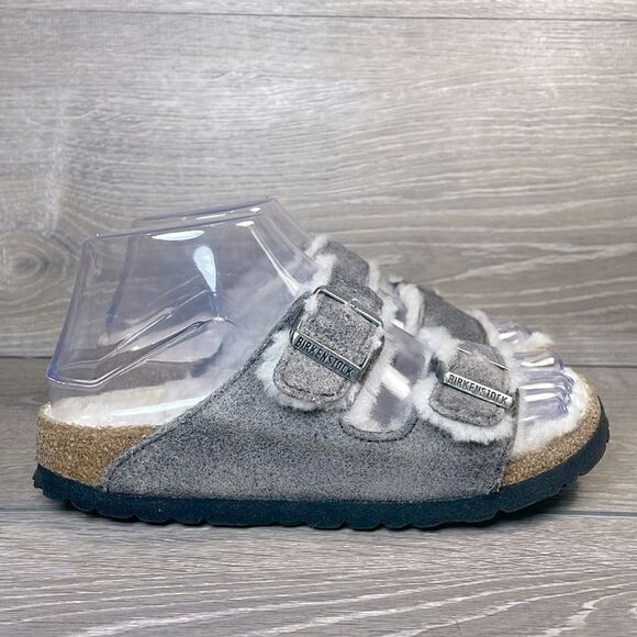 Birkenstock Shoes - Birkenstock Arizona Shearling Lined Gray Women’s Sz 5/EU 36 Slip On Slide Sandal